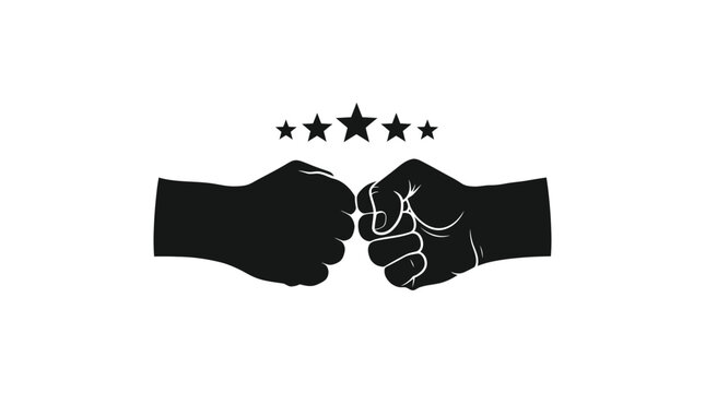 Two hands fist bumping with stars above black silhouette high quality professional detailed modern elegant stylish