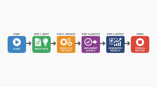 Data Flow Infographic: A visually clear and concise infographic illustrates a series of steps in a data-driven process, from beginning to end, showing how information flows to generate results.