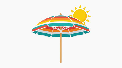 Obraz premium Under the Sun: A vibrant beach umbrella provides shade against a radiant sun. Perfect for summer days.