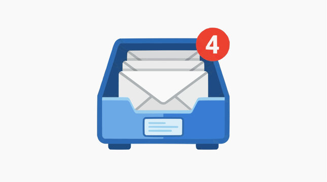 Inbox Notification: Illustrative view of a blue inbox with notification showing unread mails, ready for use for email and digital concept.