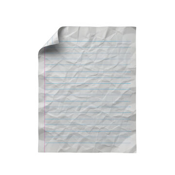 Rolled blank lined paper sheet with creases isolated on transparent background