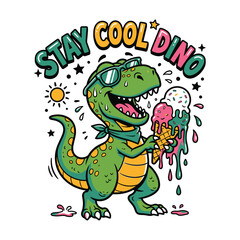 Dinosaur Stay Cool Dino Funny Ice Cream Cartoon Kids T Shirt Design © MdAnisul