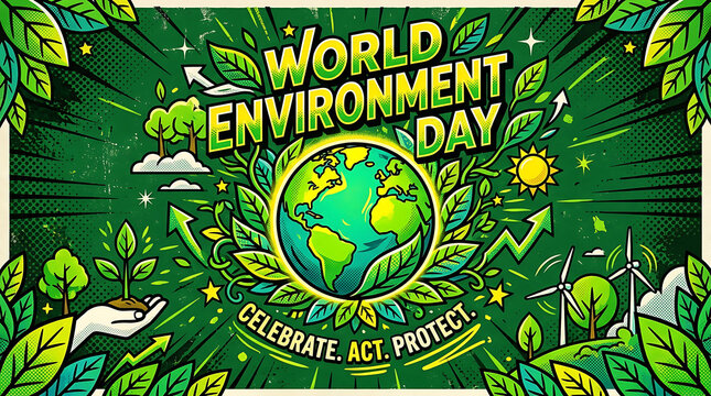World environment day illustration with earth trees hands save earth celebrate