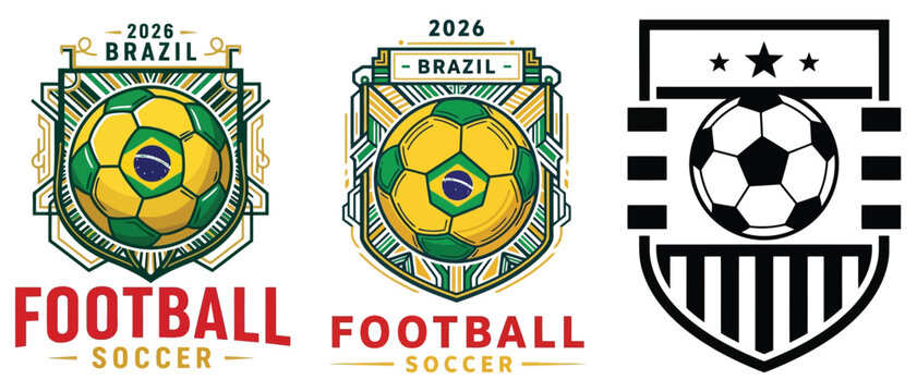 Set of football soccer tournament logo emblems for brazil 2026