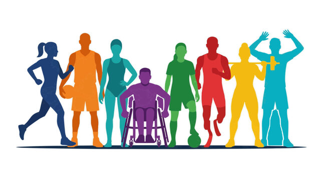 Diverse athletes in colorful silhouettes representing various sports and inclusivity for 2026 championship tournaments and trends