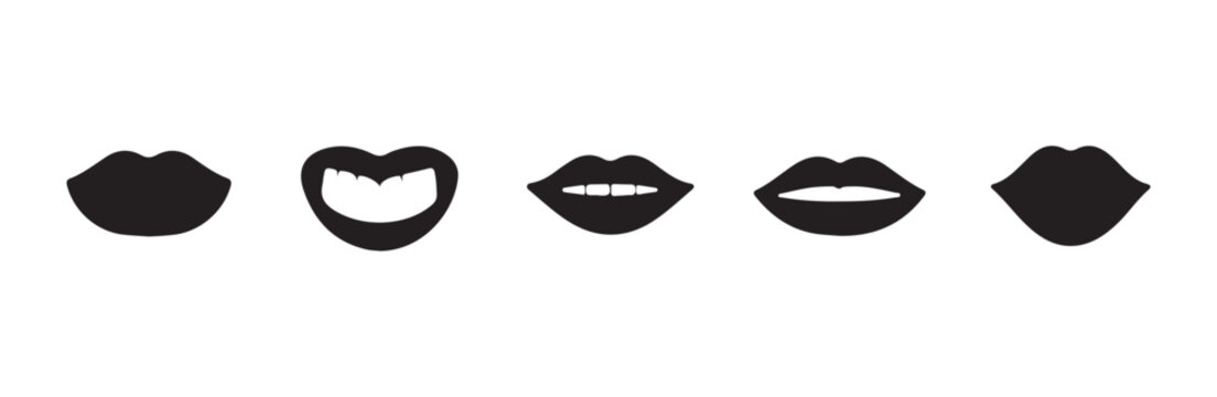 Black lip silhouettes including big smile and closed mouth.