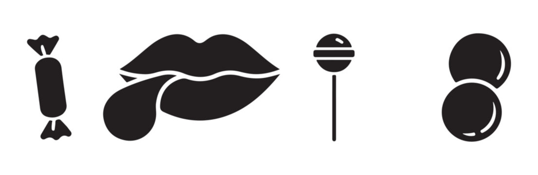 Candy lips lollipop bubble isolated vector graphic set.