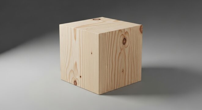Wooden Cube Block Wood Grain Texture Cubic Shape Object Natural Material Design Solid Woodwork Carpentry Timber Lumber Square