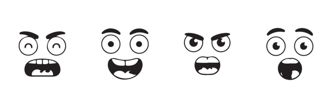 Hand drawn comic style character heads with varying moods.