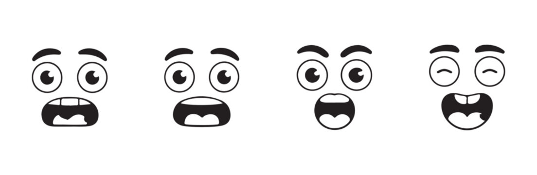 Set of funny cartoon faces showing wonder and astonishment.