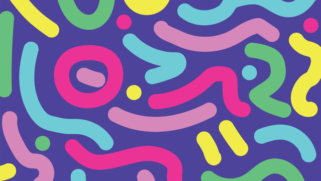 Abstract doodle design hand drawn colorful shapes lines scribbles spirals wavy swirls vivid background texture