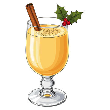 Christmas Eggnog Drink Vector Illustration With Cinnamon And Holly Garnish