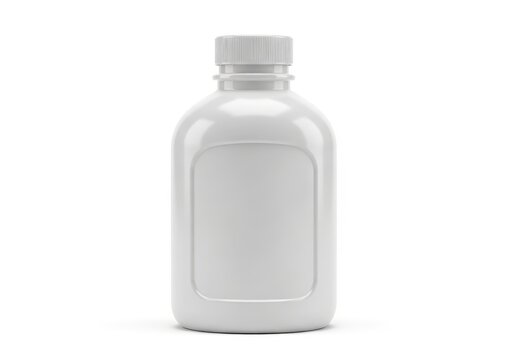 Empty plastic bottle with a white screw cap on a plain background