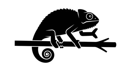 Black chameleon, reptile icon, animal silhouette, chameleon illustration, wildlife graphic isolated on White Background © MITURANI