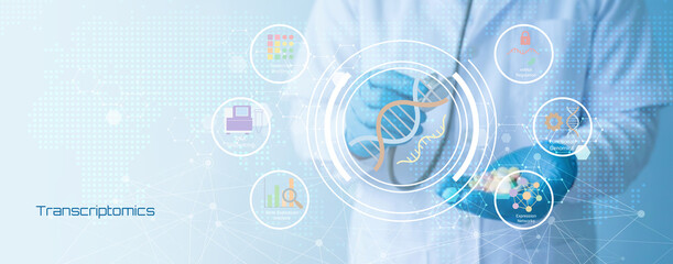 Scientist Analyzing Transcriptomics Data with Advanced Genetic Research Technology and Digital Tools