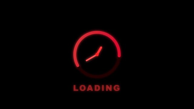 Red glowing loading clock icon on black background