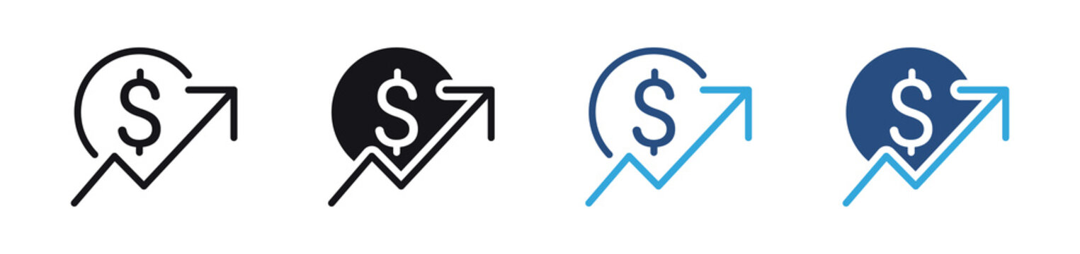 Financial Growth icon set. dollar sign with upward graph icons. business profit and revenue increase concept. vector illustration.