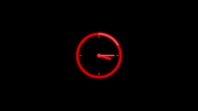 Neon red glowing clock icon on dark background