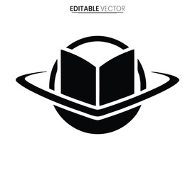 Open book with planetary rings black silhouette © Crea Vector Designer