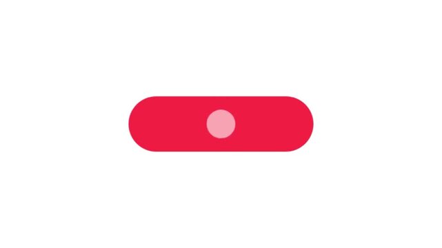A red switch with a white button is turned on.
