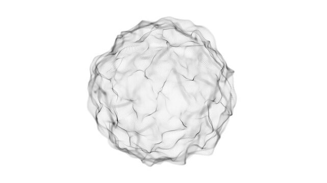 Abstract digital sphere flowing on a white background. Concept of artificial intelligence. Big data technology visualization seamless 4K looping 3D animation background