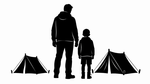 Father and child playing, balloon icons, silhouette illustrations, family fun, colorful balloons