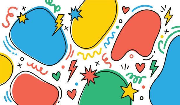 Abstract Colorful Shapes and Symbols on White Background - Vibrant Vector Illustration for Design