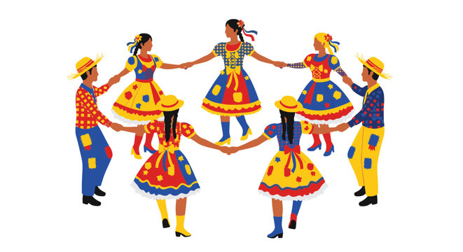 People dancing in a circle wearing traditional clothes