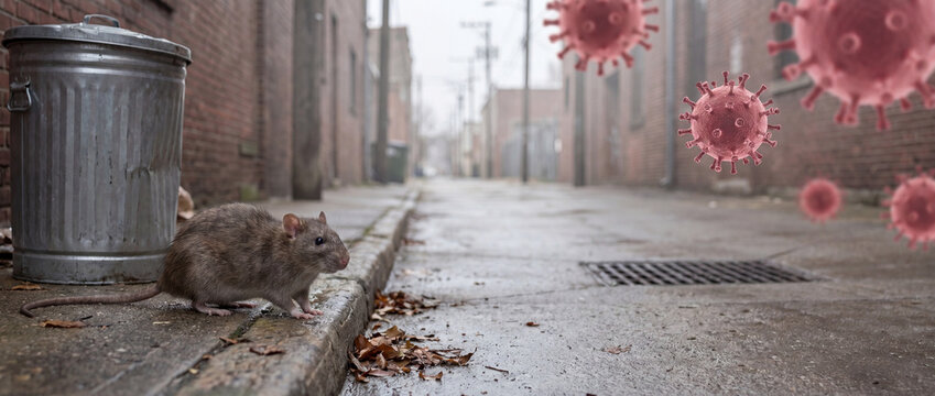 Urban Alley Rodent with Viral Particles, Hantavirus Public Health Concept
