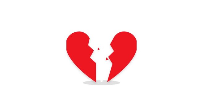 Broken heart symbol with silhouette of couple kissing inside