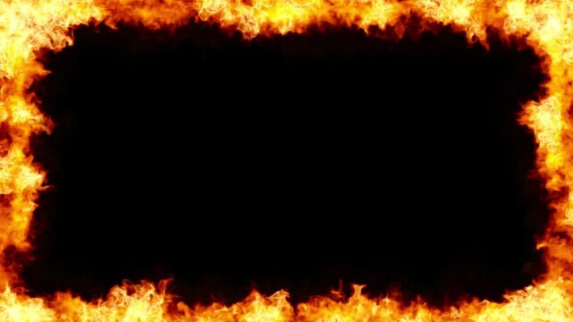 Burning Border of Screen with Vibrant Orange Flame Borders, Tranparent Background, Endless Loop