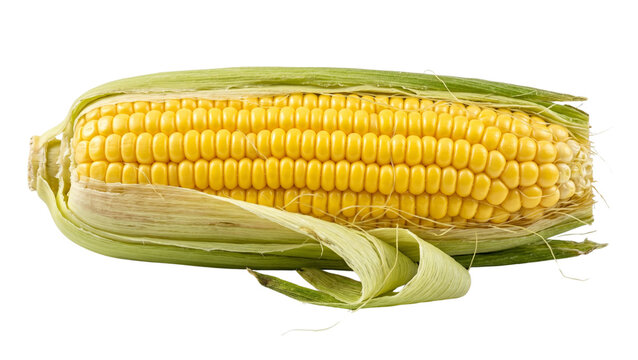Fresh corn cob with husk isolated on transparent background