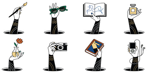 Obraz premium Premium Surreal Zigzag Arm and Tech Object Vector Illustration Set