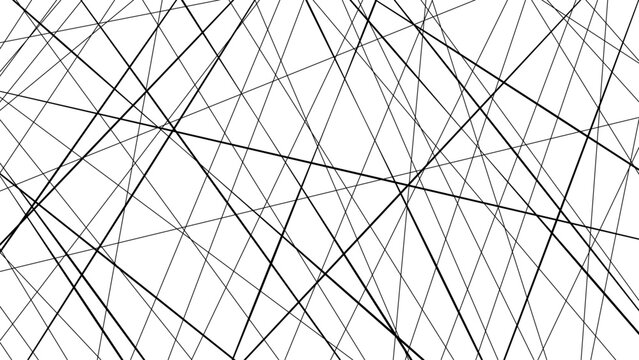 Abstract Chaotic Black Lines Crossing Pattern on White Background &ndash; Dynamic Geometric Line Texture	
