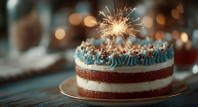Taking part in Labor Day celebrations with patriotic cake and sparklers on the American holiday.