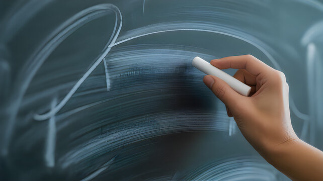 Person writing math equations on chalkboard