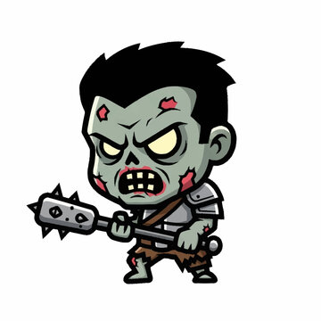 Cartoon Zombie Character Holding Spiked Club Weapon.