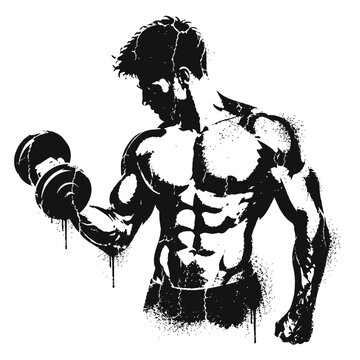 Muscular man lifting dumbbell, strong physique, fitness motivation, workout inspiration, bodybuilding, exercise, gym, weightlifting, athletic build, muscle, strength, power, healthy lifestyle, sports,