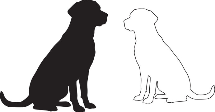 Dog silhouettes, black and white, labrador vector icons, pet illustrations, animal graphics