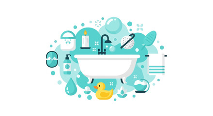 Fototapeta premium Bathtub and Spa Accessories Flat Vector Illustration - Relaxation and Hygiene Concept
