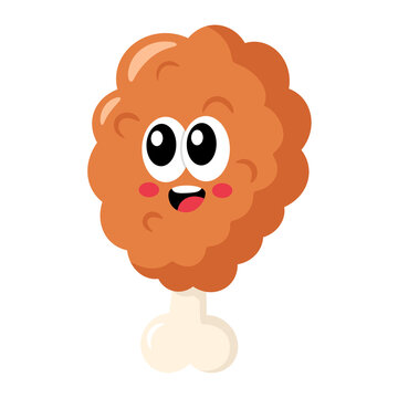 Cute smiling cartoon fried chicken drumstick isolated on transparent background
