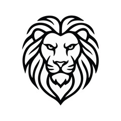 Fototapeta premium Majestic Lion Head Vector Logo, Minimalist Black Line Art Stallion of the Jungle Icon for Strength, Leadership, and Premium Business Branding Isolated on White Background.