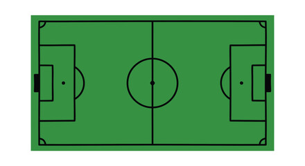 Soccer field top view vector illustration, green football pitch with black markings, overhead stadium layout for sports strategy and game planning © SanaMuhyUdDin