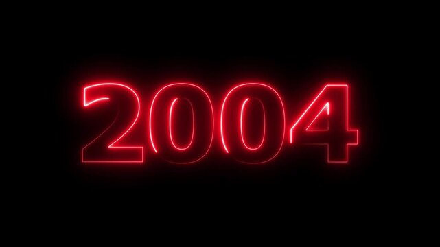 2004 number neon text animation. Neon beautiful red color number background 4k video.