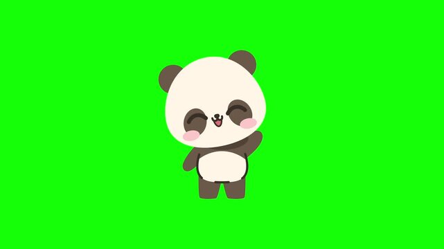 Cute panda waving hand green screen animation 
