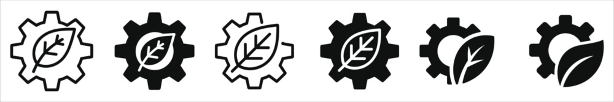 Sustainable Industry Vector Icon Set: Green Manufacturing, Eco-Friendly Engineering Symbols, Renewable Energy Gear and Leaf Concepts for Environmentally Conscious Business and Industrial Growth
