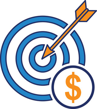 Bullseye target with dollar sign and arrow hitting the mark