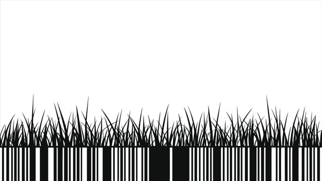 Creative Concept of Digital Barcode Transforming into Natural Green Grass Blades on White Background, Representing Sustainable Commerce, Eco-Friendly Retail, Bio-Tech Innovation, and Green Business.