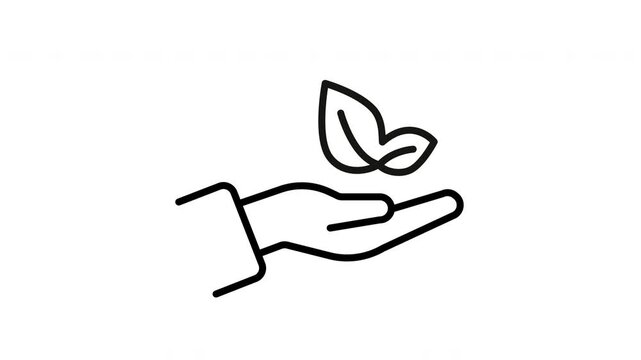 save nature line icon animation hand with leaf video footage