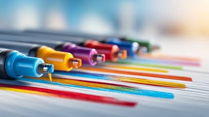 Obraz premium Vibrant Markers Creating Bold Lines on a Clean White Surface